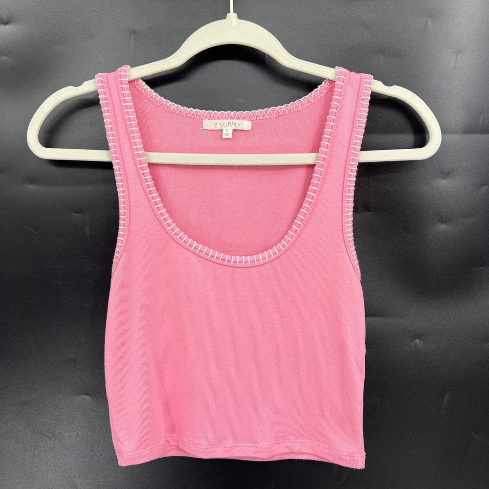 Z Supply pink ribbed embroiderd edge tank top cottagecore coquette cute soft S